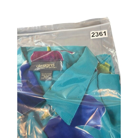 VTG 90s Lane Bryant Designs 18/20 Button Up Blouse Teal Floral Tropical Print - Picture 10 of 11